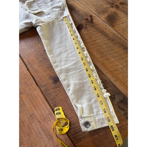 Womens‎ POL Cream Light Beige Fringe Raw Hem Cropped Denim Jacket Size M - Picture 10 of 13
